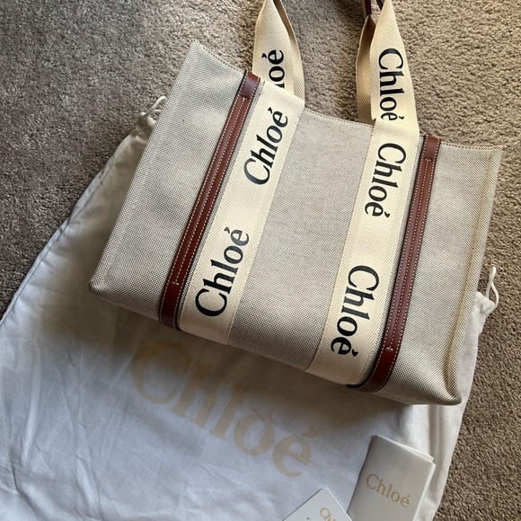 Chloe Handbags - CHLOE Woody tote. Canvas. Brown. Medium